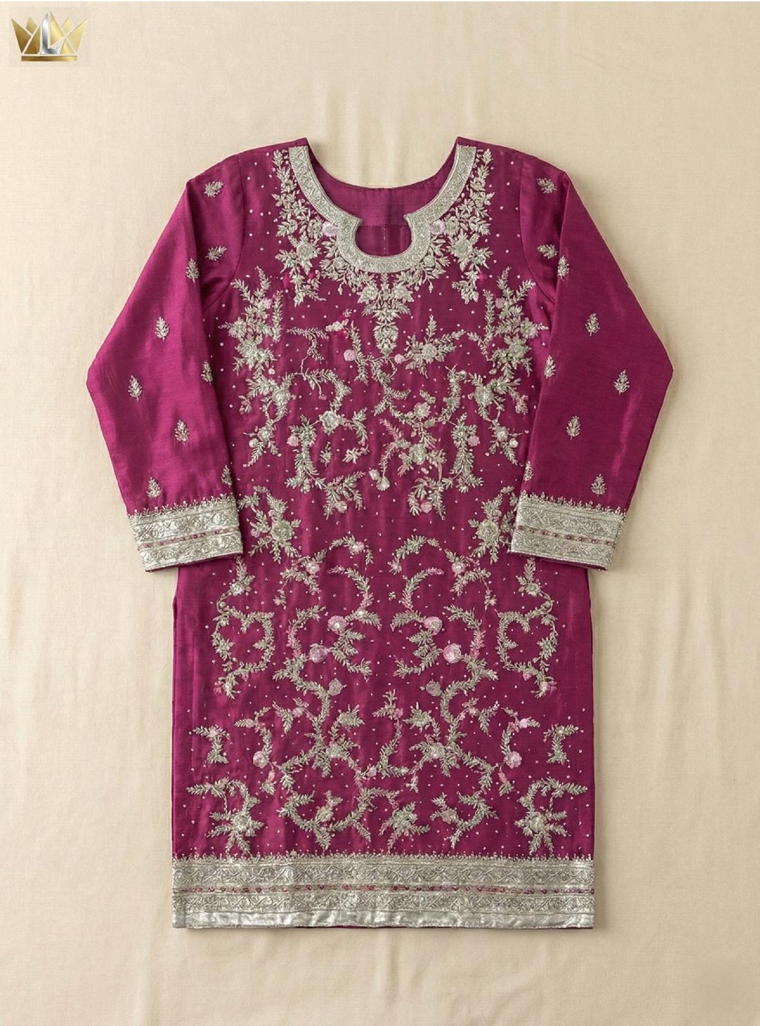 Noor-e-Kashmir | Magenta Silver-Embroidered Festive Ensemble | Party Wear | Luxeon Boutique