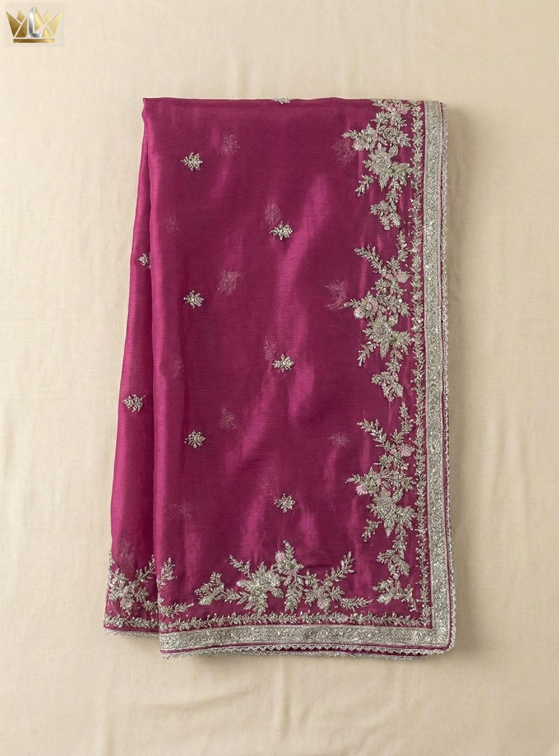 Noor-e-Kashmir | Magenta Silver-Embroidered Festive Ensemble | Party Wear | Luxeon Boutique