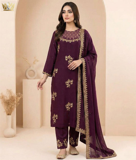 Luxeon Deep Plum | Hand-Embroidered