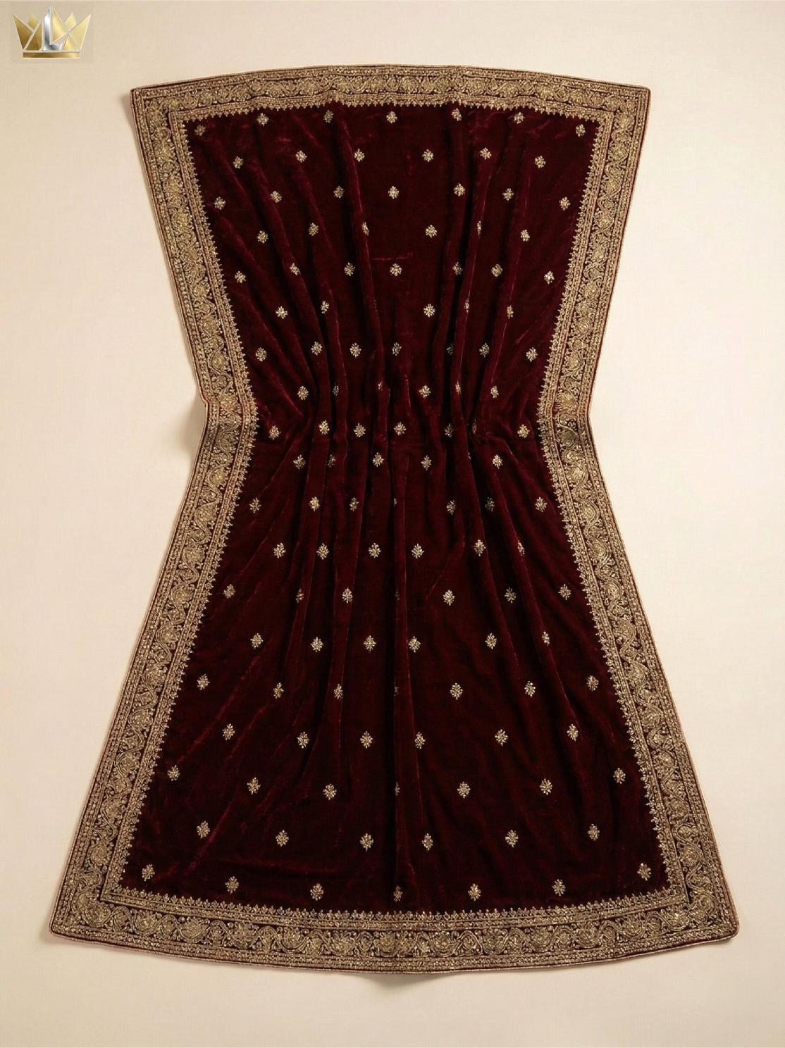 Maroon Velvet Bridal Lhenga | Hand-Embroidered